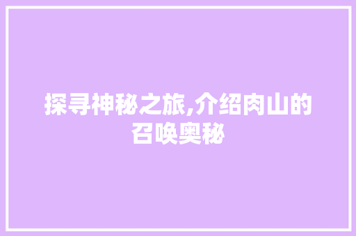 探寻神秘之旅,介绍肉山的召唤奥秘