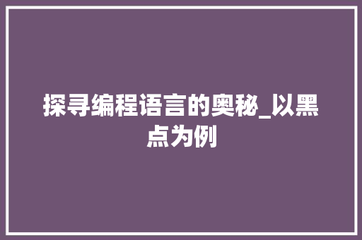 探寻编程语言的奥秘_以黑点为例 SEO教程