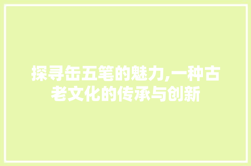 探寻缶五笔的魅力,一种古老文化的传承与创新