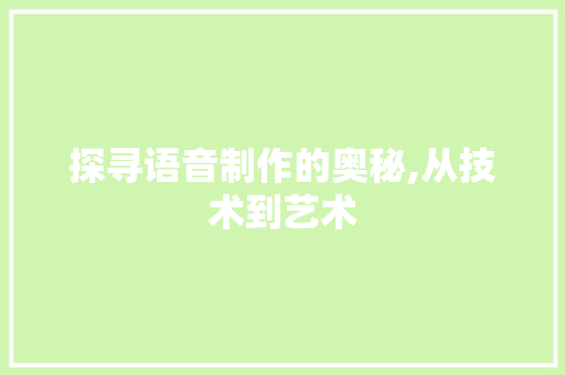 探寻语音制作的奥秘,从技术到艺术
