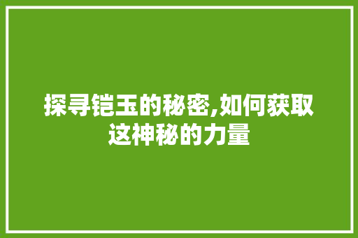 探寻铠玉的秘密,如何获取这神秘的力量 探寻铠玉的秘密,如何获取这神秘的力量