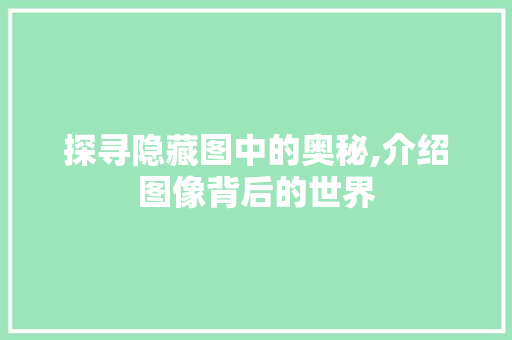 探寻隐藏图中的奥秘,介绍图像背后的世界