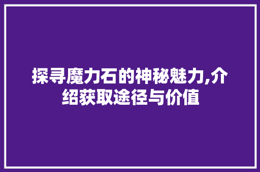 探寻魔力石的神秘魅力,介绍获取途径与价值