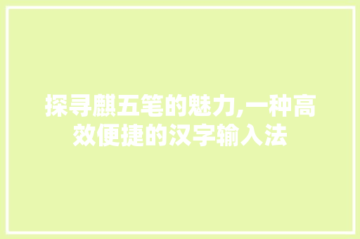 探寻麒五笔的魅力,一种高效便捷的汉字输入法