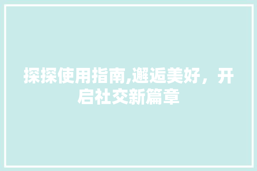 探探使用指南,邂逅美好，开启社交新篇章