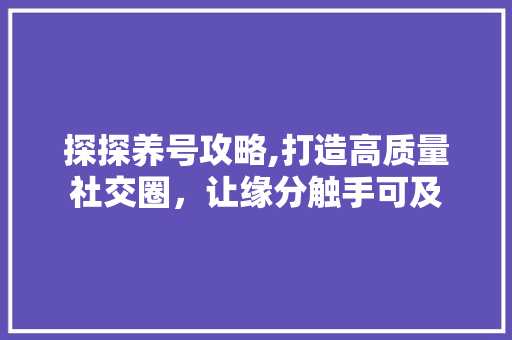 探探养号攻略,打造高质量社交圈，让缘分触手可及