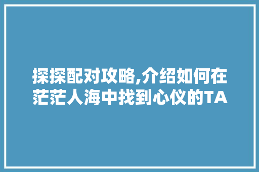 探探配对攻略,介绍如何在茫茫人海中找到心仪的TA