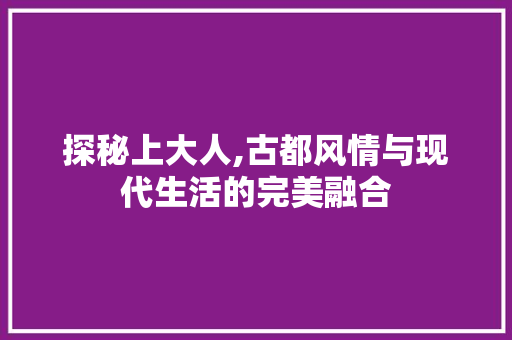探秘上大人,古都风情与现代生活的完美融合