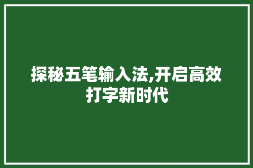 探秘五笔输入法,开启高效打字新时代