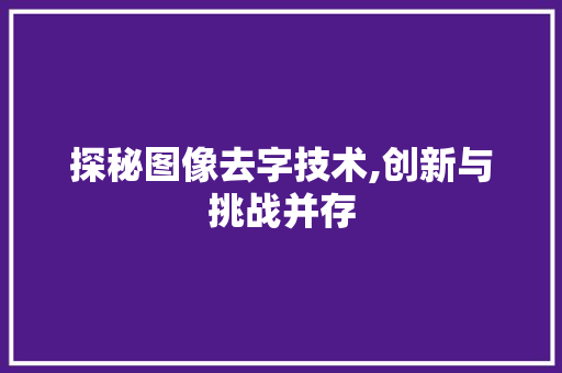 探秘图像去字技术,创新与挑战并存 探秘图像去字技术,创新与挑战并存