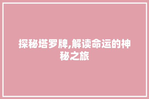 探秘塔罗牌,解读命运的神秘之旅 探秘塔罗牌,解读命运的神秘之旅