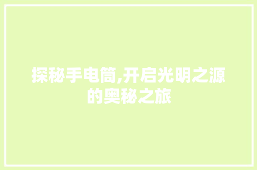探秘手电筒,开启光明之源的奥秘之旅