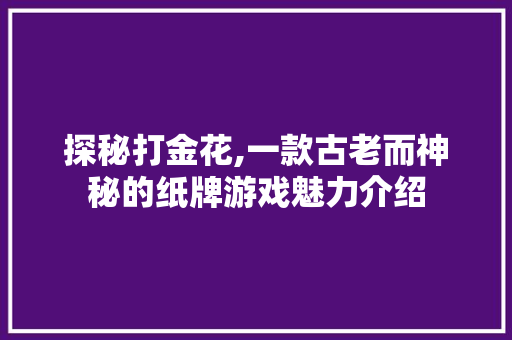 探秘打金花,一款古老而神秘的纸牌游戏魅力介绍