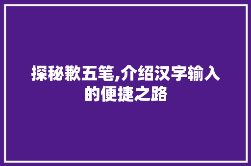 探秘歉五笔,介绍汉字输入的便捷之路