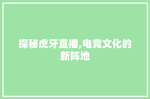 探秘虎牙直播,电竞文化的新阵地