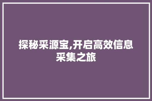 探秘采源宝,开启高效信息采集之旅