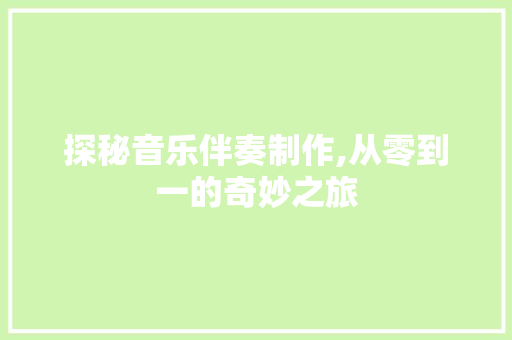 探秘音乐伴奏制作,从零到一的奇妙之旅