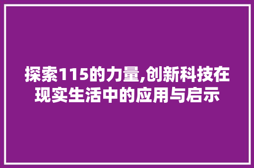 探索115的力量,创新科技在现实生活中的应用与启示