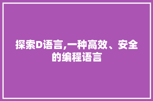 探索D语言,一种高效、安全的编程语言 SEO教程