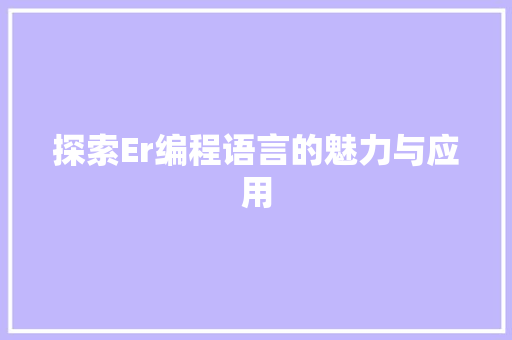 探索Er编程语言的魅力与应用