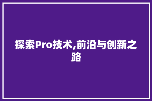 探索Pro技术,前沿与创新之路