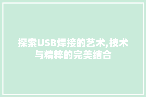 探索USB焊接的艺术,技术与精粹的完美结合