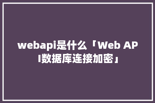 webapi是什么「Web API数据库连接加密」 webapi是什么「Web API数据库连接加密」 服务器/数据库