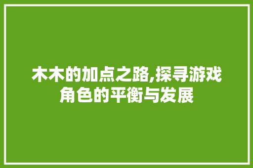 木木的加点之路,探寻游戏角色的平衡与发展