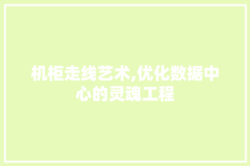 机柜走线艺术,优化数据中心的灵魂工程 建站教程