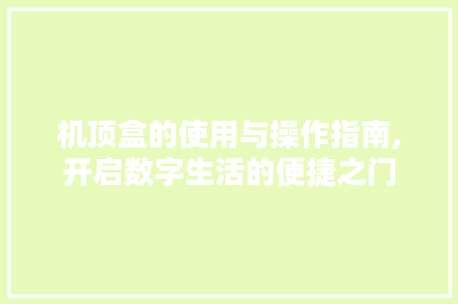 机顶盒的使用与操作指南,开启数字生活的便捷之门 友链在线