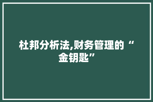 杜邦分析法,财务管理的“金钥匙”
