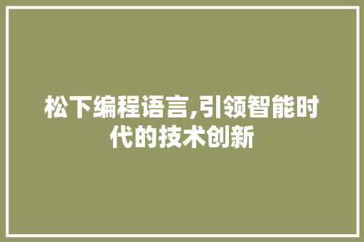 松下编程语言,引领智能时代的技术创新