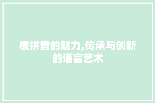 板拼音的魅力,传承与创新的语言艺术