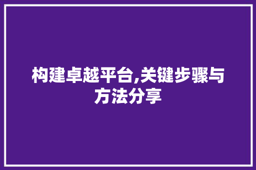 构建卓越平台,关键步骤与方法分享