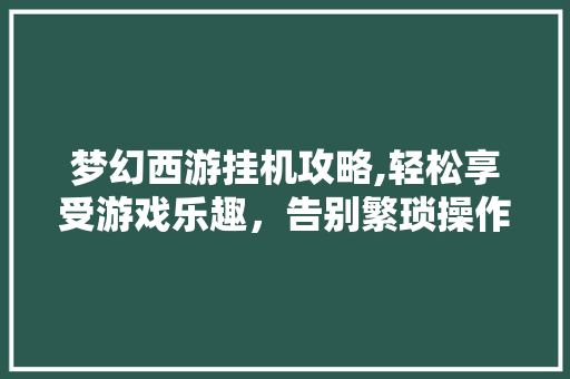 梦幻西游挂机攻略,轻松享受游戏乐趣，告别繁琐操作
