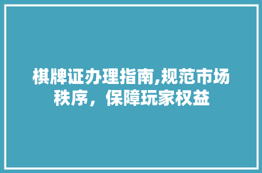 棋牌证办理指南,规范市场秩序，保障玩家权益