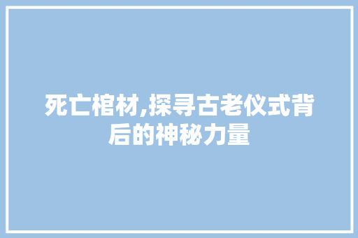 死亡棺材,探寻古老仪式背后的神秘力量 服务器/数据库