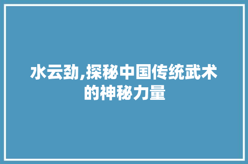 水云劲,探秘中国传统武术的神秘力量