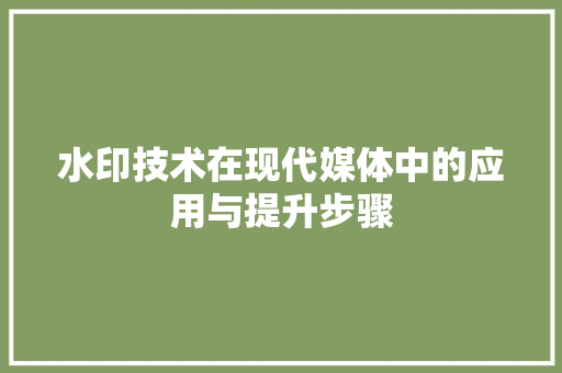 水印技术在现代媒体中的应用与提升步骤 Web前端