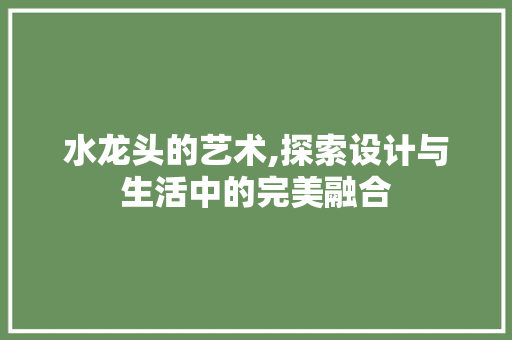 水龙头的艺术,探索设计与生活中的完美融合