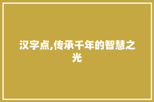 汉字点,传承千年的智慧之光