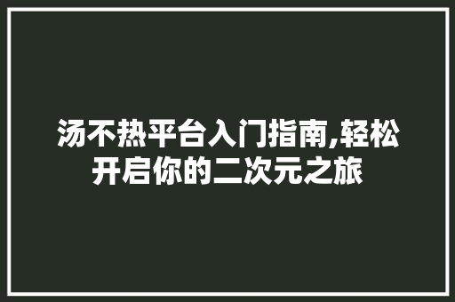 汤不热平台入门指南,轻松开启你的二次元之旅
