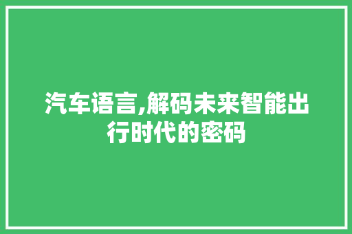 汽车语言,解码未来智能出行时代的密码 建站教程