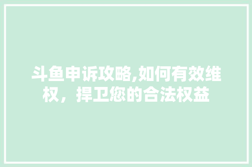 斗鱼申诉攻略,如何有效维权，捍卫您的合法权益 建站教程
