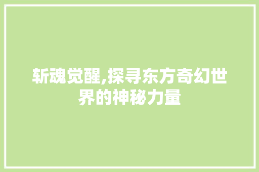 斩魂觉醒,探寻东方奇幻世界的神秘力量 建站教程