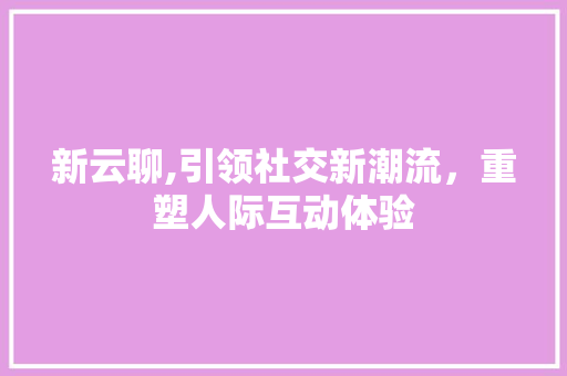 新云聊,引领社交新潮流，重塑人际互动体验