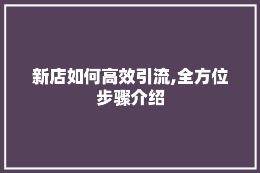 新店如何高效引流,全方位步骤介绍