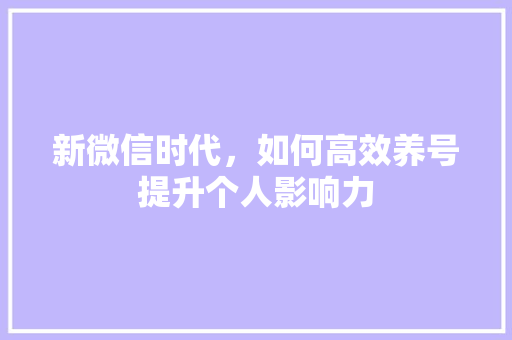 新微信时代，如何高效养号提升个人影响力