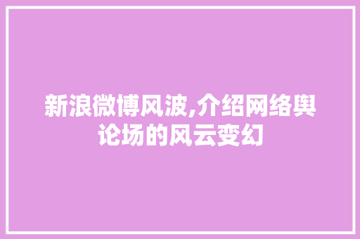 新浪微博风波,介绍网络舆论场的风云变幻 服务器/数据库