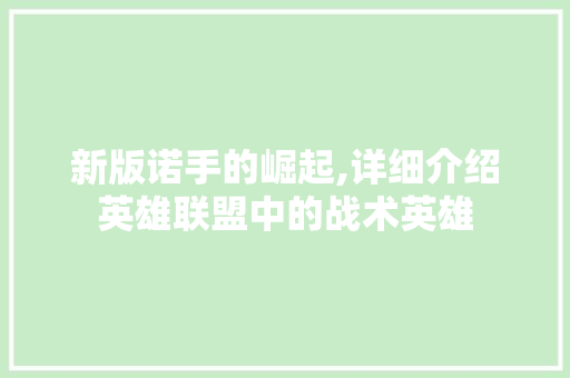 新版诺手的崛起,详细介绍英雄联盟中的战术英雄 SEO教程